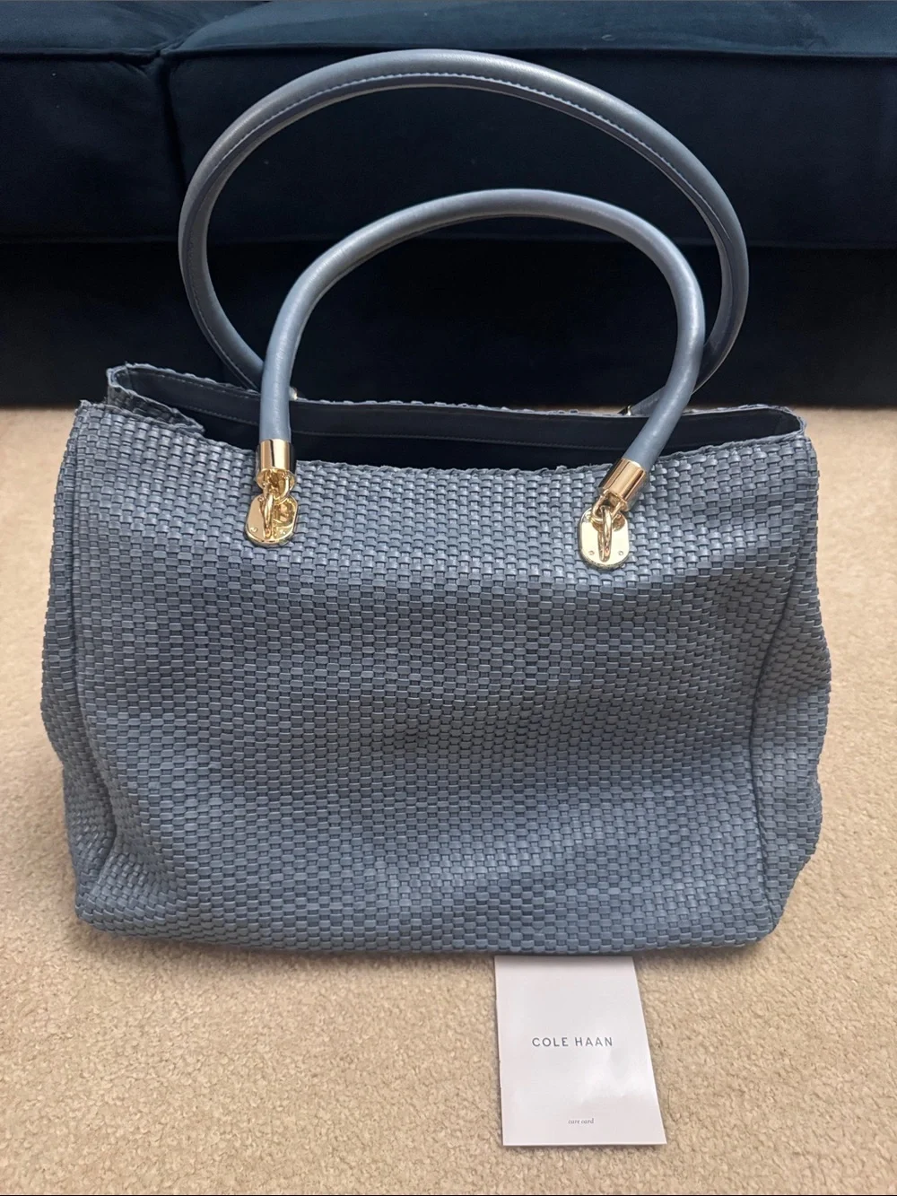 Cole Haan (2015) Blue Woven Tote with Gold Hardware